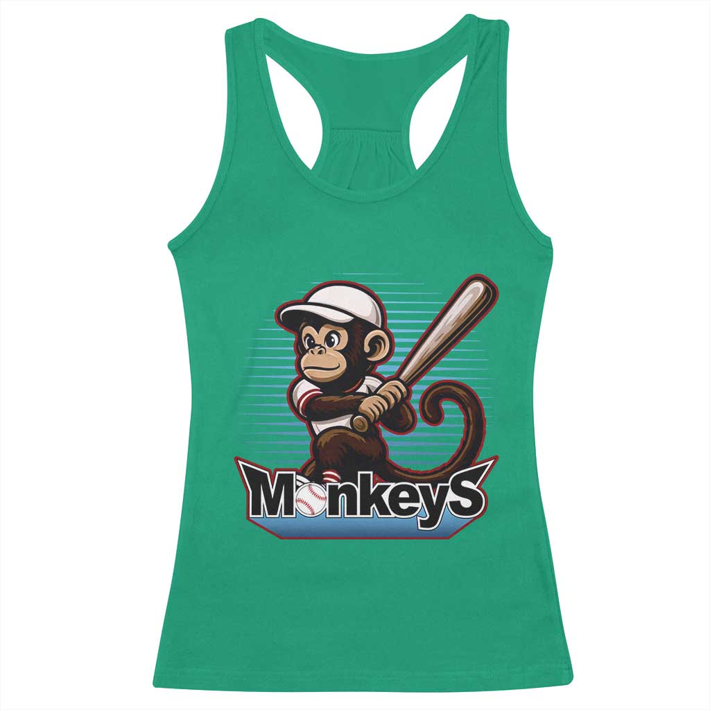 Funny Chimpanzee Swinging Bat Baseball Racerback Tank Top Sport Humor Gift TS12 Irish Green Print Your Wear