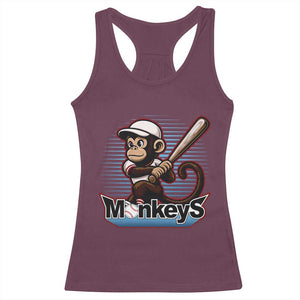 Funny Chimpanzee Swinging Bat Baseball Racerback Tank Top Sport Humor Gift TS12 Maroon Print Your Wear