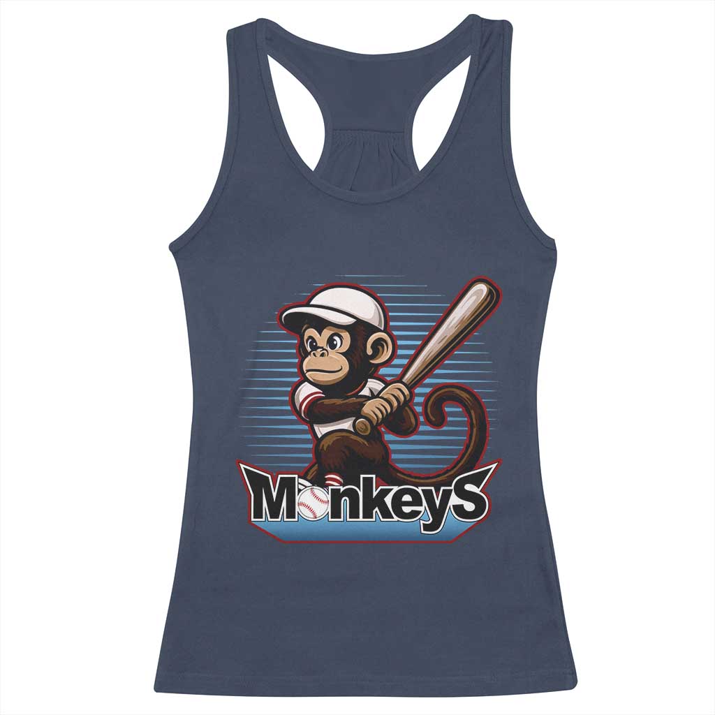 Funny Chimpanzee Swinging Bat Baseball Racerback Tank Top Sport Humor Gift TS12 Navy Print Your Wear