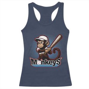 Funny Chimpanzee Swinging Bat Baseball Racerback Tank Top Sport Humor Gift TS12 Navy Print Your Wear