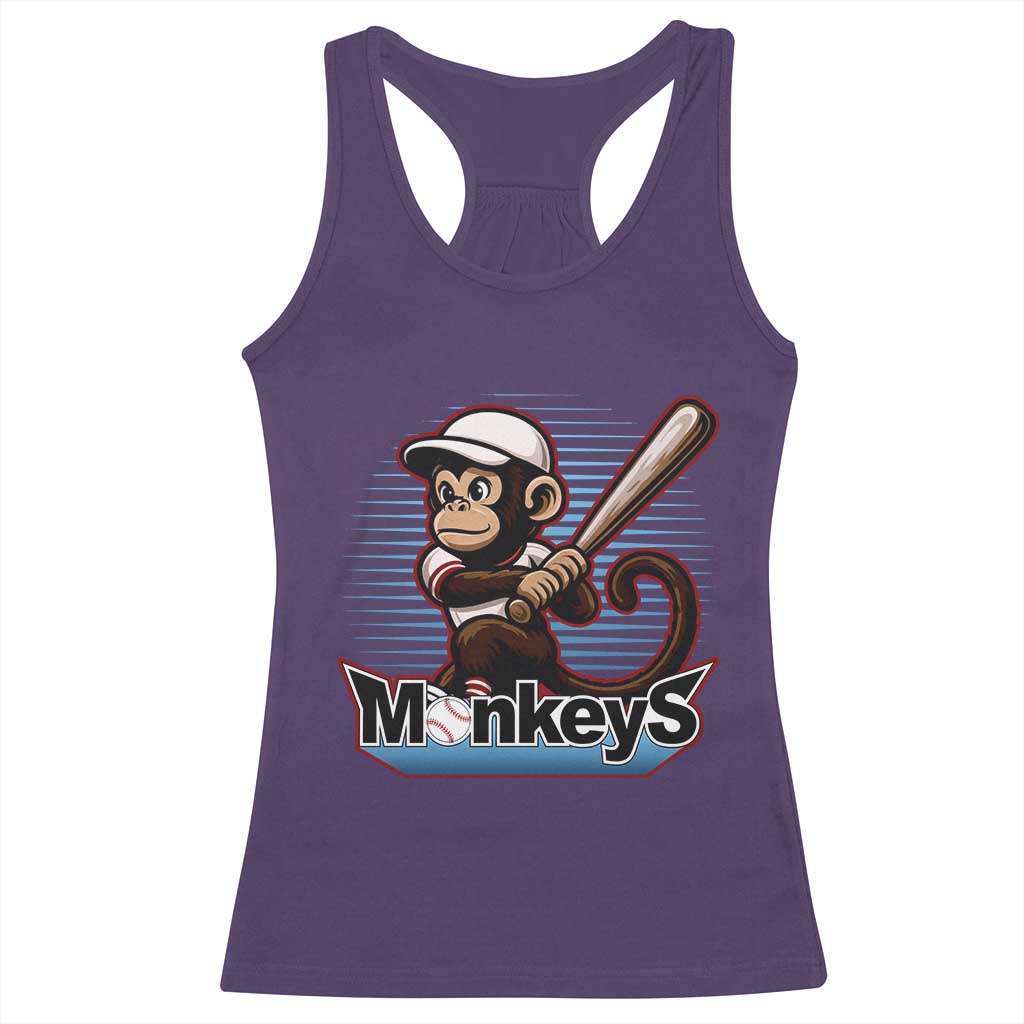 Funny Chimpanzee Swinging Bat Baseball Racerback Tank Top Sport Humor Gift TS12 Purple Print Your Wear