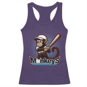 Funny Chimpanzee Swinging Bat Baseball Racerback Tank Top Sport Humor Gift TS12 Purple Print Your Wear