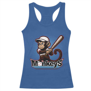 Funny Chimpanzee Swinging Bat Baseball Racerback Tank Top Sport Humor Gift TS12 Royal Blue Print Your Wear