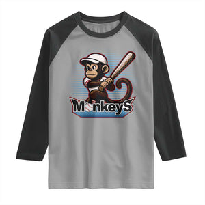 Funny Chimpanzee Swinging Bat Baseball Raglan Shirt Sport Humor Gift TS12 Sport Gray Black Print Your Wear
