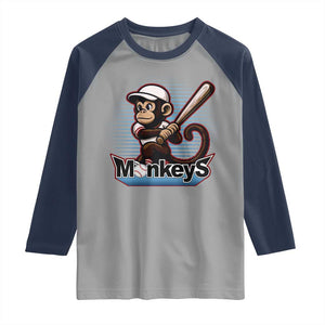 Funny Chimpanzee Swinging Bat Baseball Raglan Shirt Sport Humor Gift TS12 Sport Gray Navy Print Your Wear