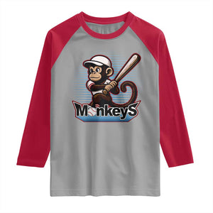 Funny Chimpanzee Swinging Bat Baseball Raglan Shirt Sport Humor Gift TS12 Sport Gray Red Print Your Wear