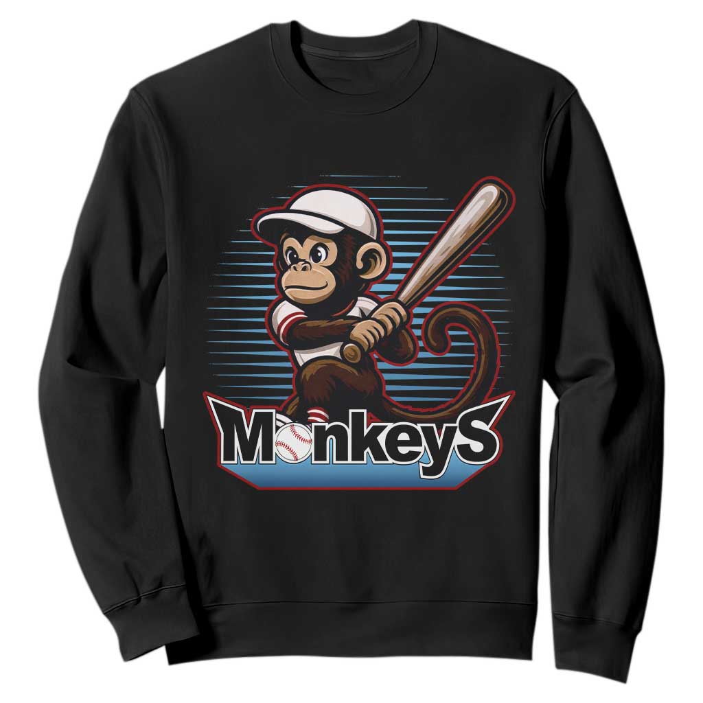 Funny Chimpanzee Swinging Bat Baseball Sweatshirt Sport Humor Gift TS12 Black Print Your Wear