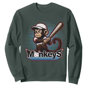 Funny Chimpanzee Swinging Bat Baseball Sweatshirt Sport Humor Gift TS12 Dark Forest Green Print Your Wear