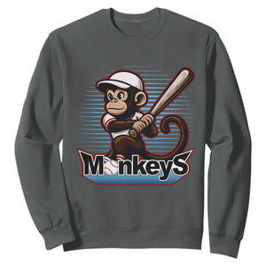 Funny Chimpanzee Swinging Bat Baseball Sweatshirt Sport Humor Gift TS12 Dark Heather Print Your Wear