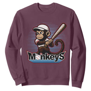 Funny Chimpanzee Swinging Bat Baseball Sweatshirt Sport Humor Gift TS12 Maroon Print Your Wear