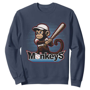 Funny Chimpanzee Swinging Bat Baseball Sweatshirt Sport Humor Gift TS12 Navy Print Your Wear