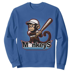 Funny Chimpanzee Swinging Bat Baseball Sweatshirt Sport Humor Gift TS12 Royal Blue Print Your Wear