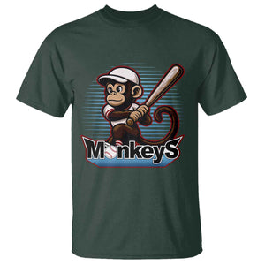 Funny Chimpanzee Swinging Bat Baseball T Shirt Sport Humor Gift TS12 Dark Forest Green Print Your Wear