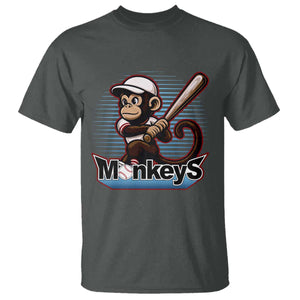 Funny Chimpanzee Swinging Bat Baseball T Shirt Sport Humor Gift TS12 Dark Heather Print Your Wear