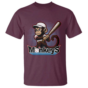 Funny Chimpanzee Swinging Bat Baseball T Shirt Sport Humor Gift TS12 Maroon Print Your Wear