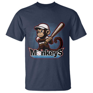 Funny Chimpanzee Swinging Bat Baseball T Shirt Sport Humor Gift TS12 Navy Print Your Wear