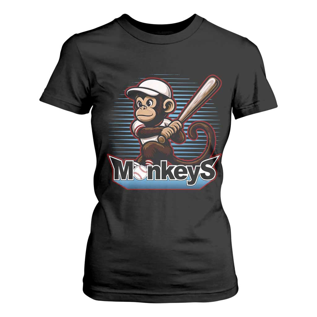 Funny Chimpanzee Swinging Bat Baseball T Shirt For Women Sport Humor Gift TS12 Black Print Your Wear