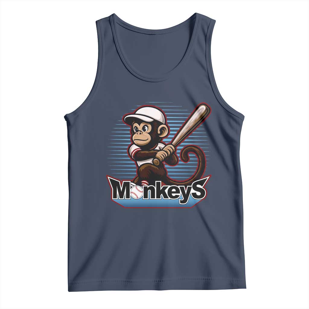 Funny Chimpanzee Swinging Bat Baseball Tank Top Sport Humor Gift TS12 Navy Print Your Wear