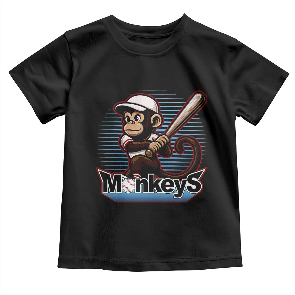Funny Chimpanzee Swinging Bat Baseball Toddler T Shirt Sport Humor Gift TS12 Black Print Your Wear