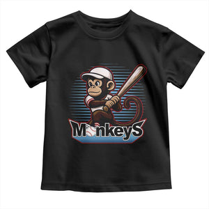 Funny Chimpanzee Swinging Bat Baseball Toddler T Shirt Sport Humor Gift TS12 Black Print Your Wear