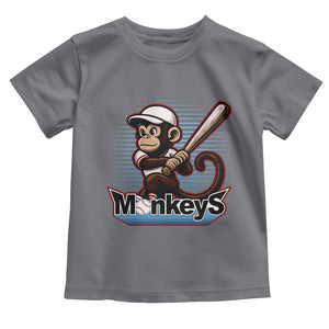 Funny Chimpanzee Swinging Bat Baseball Toddler T Shirt Sport Humor Gift TS12 Charcoal Print Your Wear