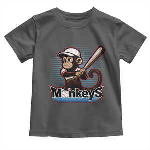 Funny Chimpanzee Swinging Bat Baseball Toddler T Shirt Sport Humor Gift TS12 Dark Heather Print Your Wear