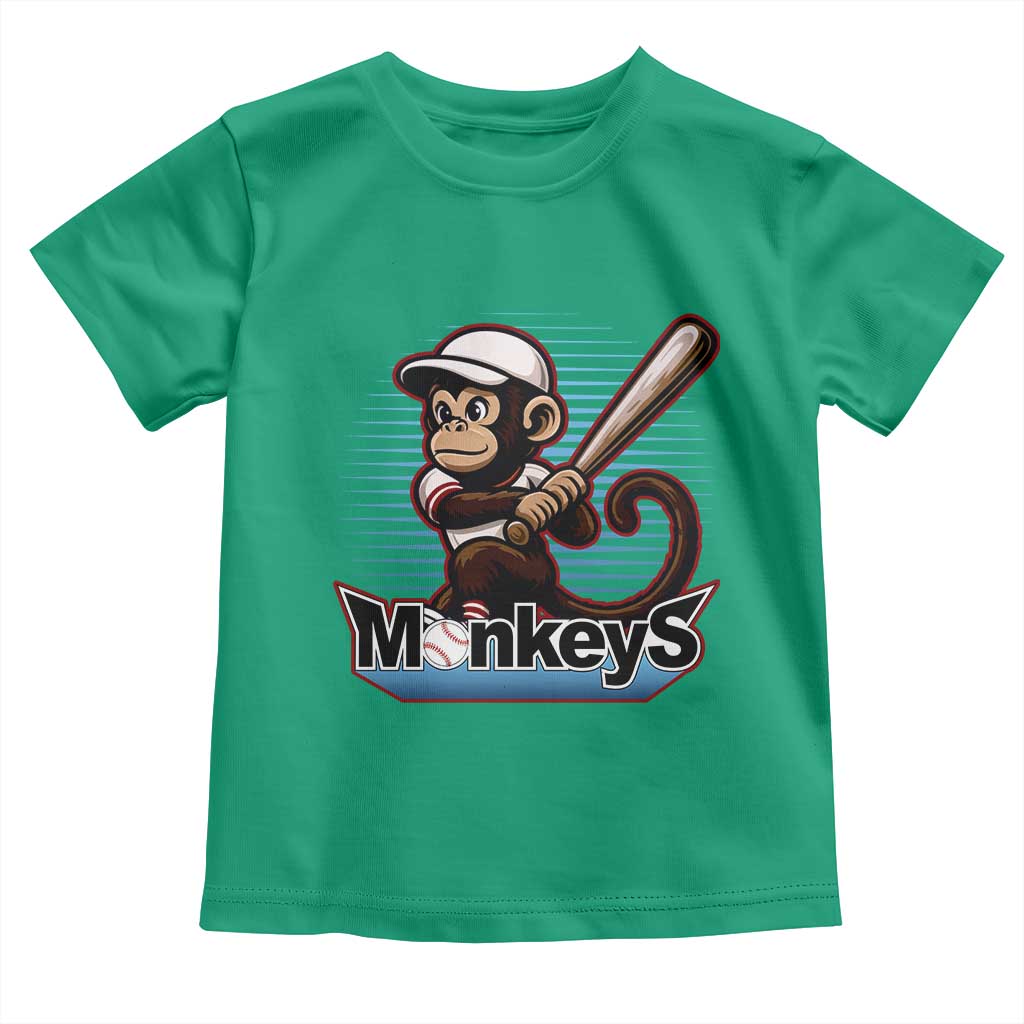 Funny Chimpanzee Swinging Bat Baseball Toddler T Shirt Sport Humor Gift TS12 Irish Green Print Your Wear