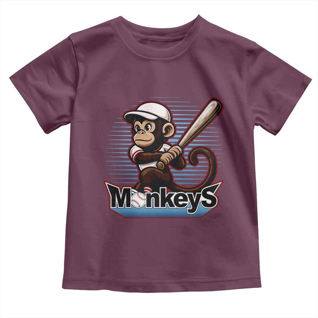 Funny Chimpanzee Swinging Bat Baseball Toddler T Shirt Sport Humor Gift TS12 Maroon Print Your Wear