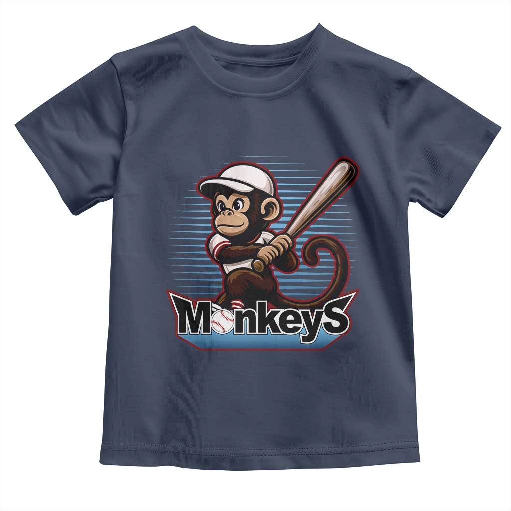 Funny Chimpanzee Swinging Bat Baseball Toddler T Shirt Sport Humor Gift TS12 Navy Print Your Wear