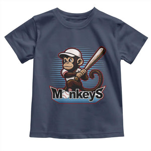 Funny Chimpanzee Swinging Bat Baseball Toddler T Shirt Sport Humor Gift TS12 Navy Print Your Wear
