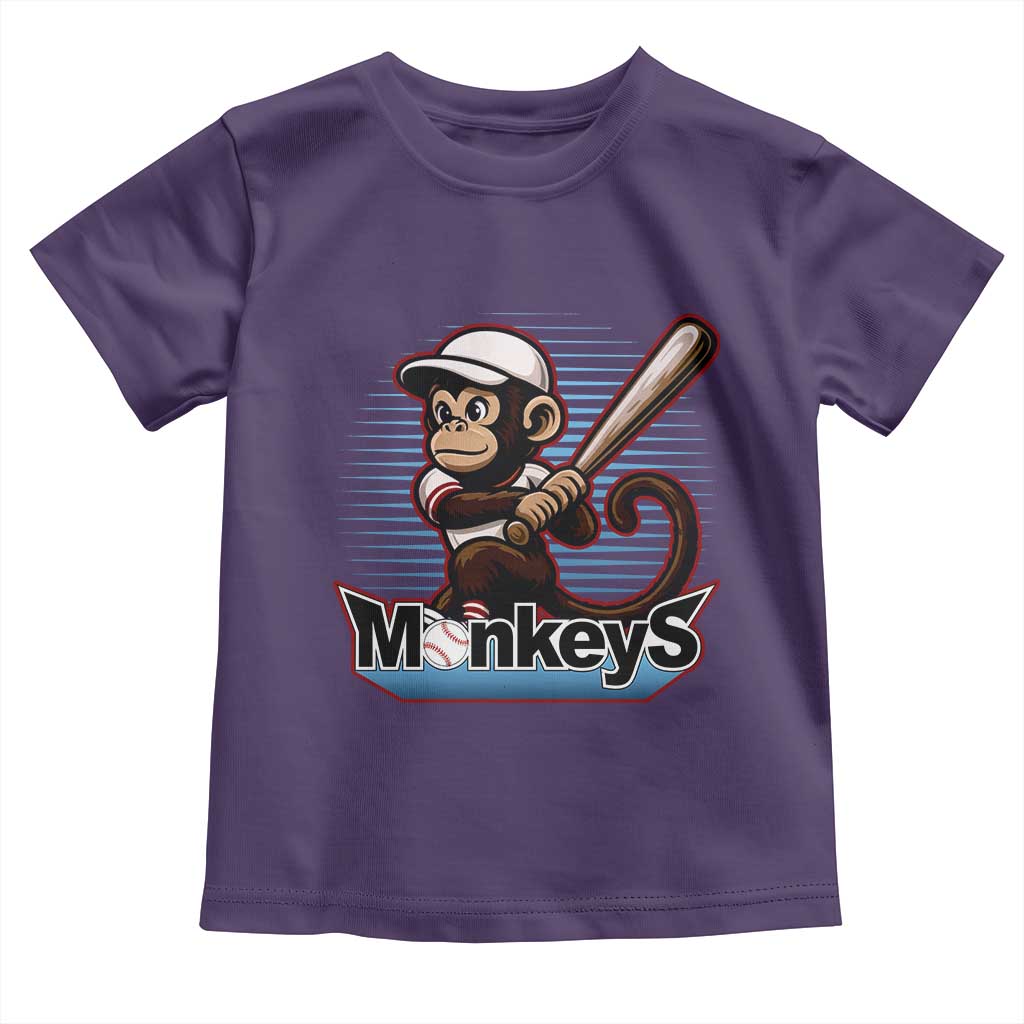 Funny Chimpanzee Swinging Bat Baseball Toddler T Shirt Sport Humor Gift TS12 Purple Print Your Wear