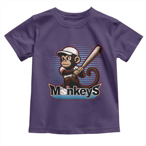 Funny Chimpanzee Swinging Bat Baseball Toddler T Shirt Sport Humor Gift TS12 Purple Print Your Wear