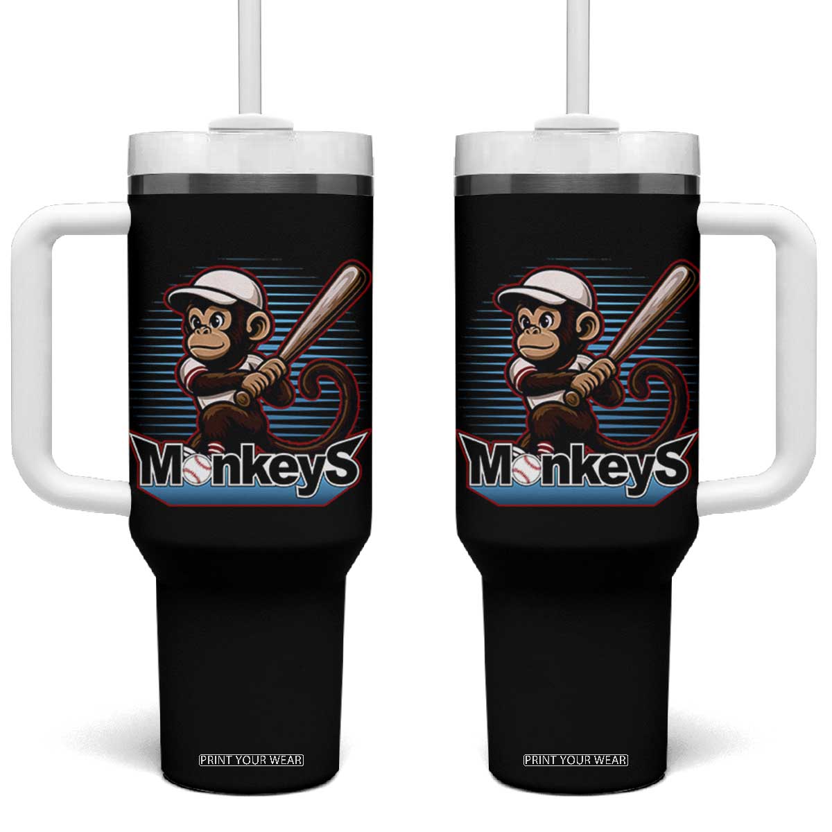 Funny Chimpanzee Swinging Bat Baseball Tumbler With Handle Sport Humor Gift TS12 One Size: 40 oz Black Print Your Wear