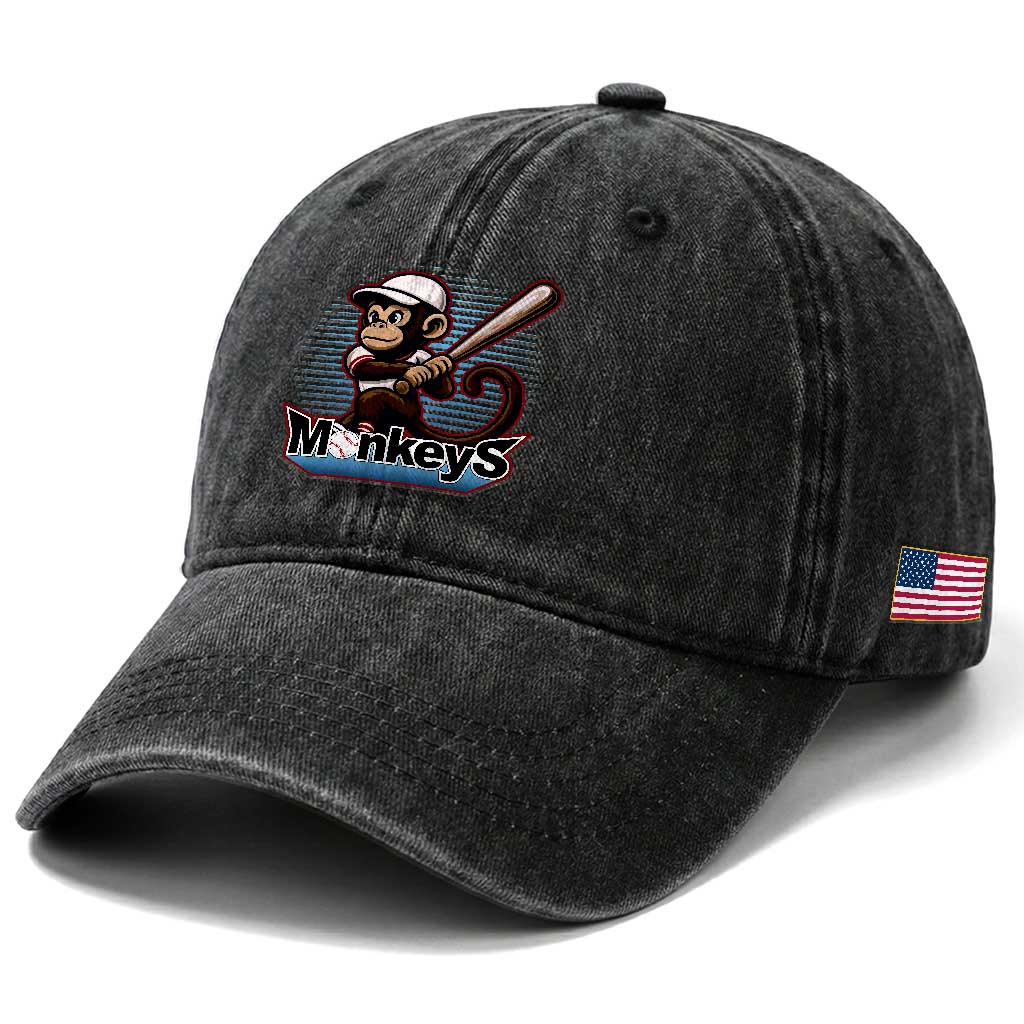 Funny Chimpanzee Swinging Bat Baseball Washed Cotton Baseball Cap Sport Humor Gift TS12 Print Your Wear