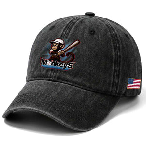 Funny Chimpanzee Swinging Bat Baseball Washed Cotton Baseball Cap Sport Humor Gift TS12 Print Your Wear