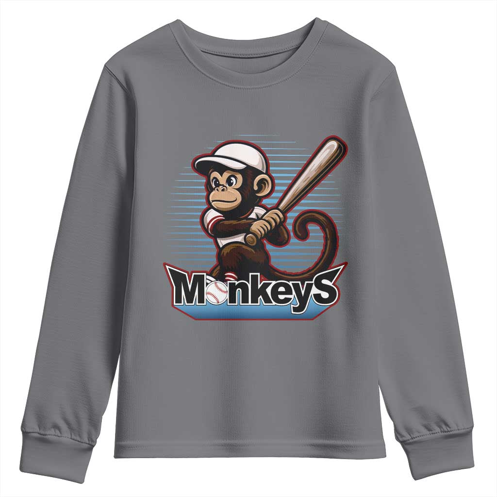 Funny Chimpanzee Swinging Bat Baseball Youth Sweatshirt Sport Humor Gift TS12 Charcoal Print Your Wear