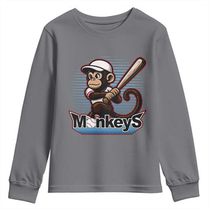 Funny Chimpanzee Swinging Bat Baseball Youth Sweatshirt Sport Humor Gift TS12 Charcoal Print Your Wear