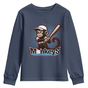 Funny Chimpanzee Swinging Bat Baseball Youth Sweatshirt Sport Humor Gift TS12 Navy Print Your Wear