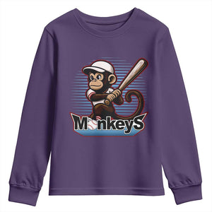 Funny Chimpanzee Swinging Bat Baseball Youth Sweatshirt Sport Humor Gift TS12 Purple Print Your Wear