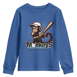 Funny Chimpanzee Swinging Bat Baseball Youth Sweatshirt Sport Humor Gift TS12 Royal Blue Print Your Wear