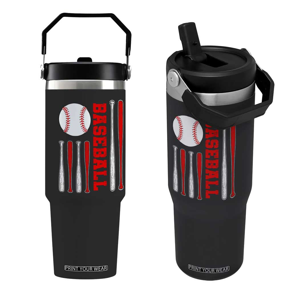 Patriotic Baseball American Flag Flip Straw Tumbler Sports Lover Gift TS12 One Size: 30 oz Black Print Your Wear