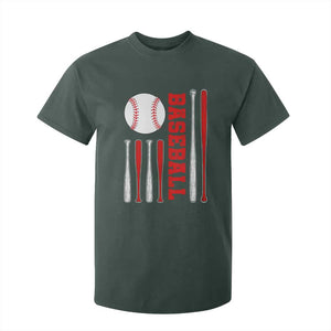 Patriotic Baseball American Flag T Shirt For Kid Sports Lover Gift TS12 Dark Forest Green Print Your Wear