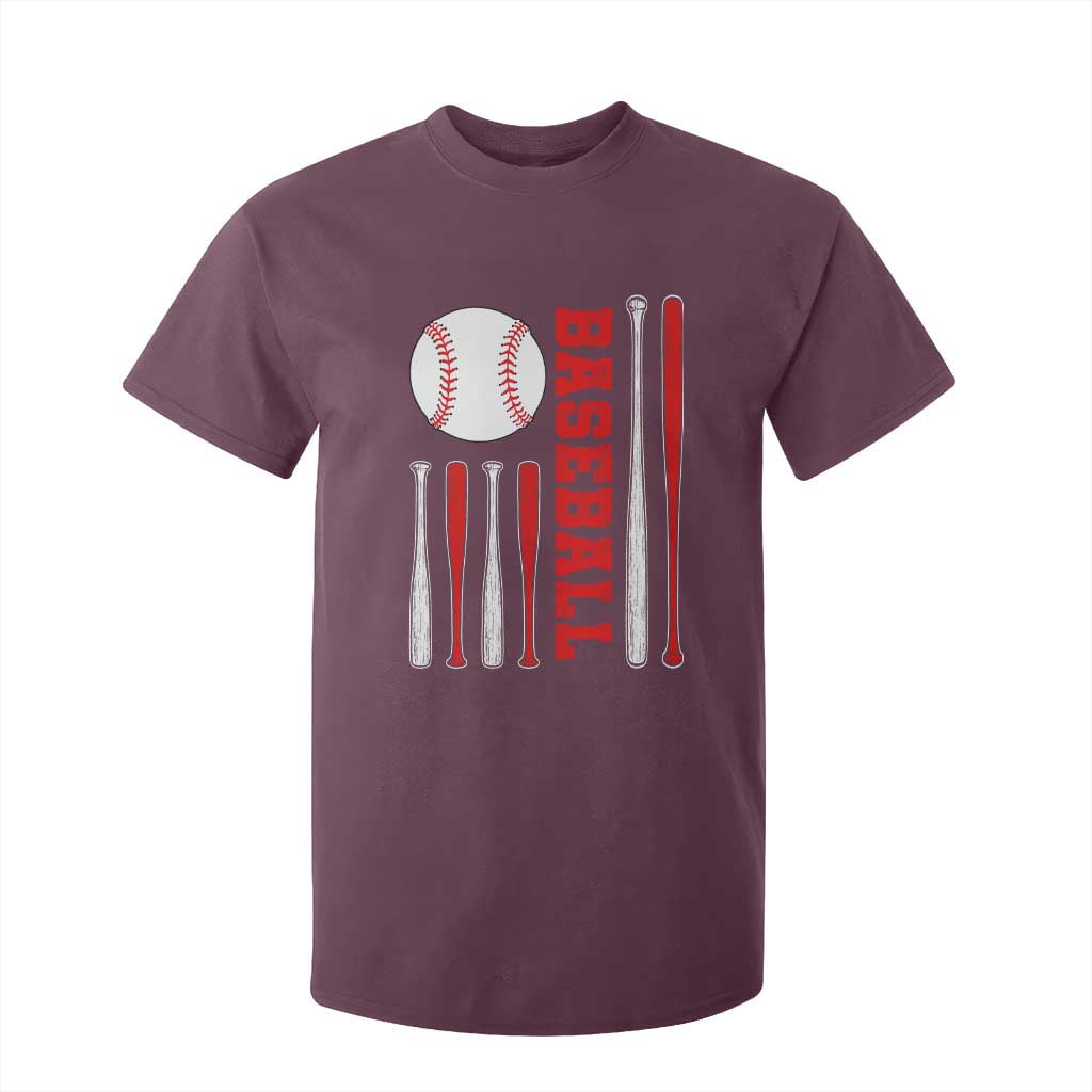 Patriotic Baseball American Flag T Shirt For Kid Sports Lover Gift TS12 Maroon Print Your Wear