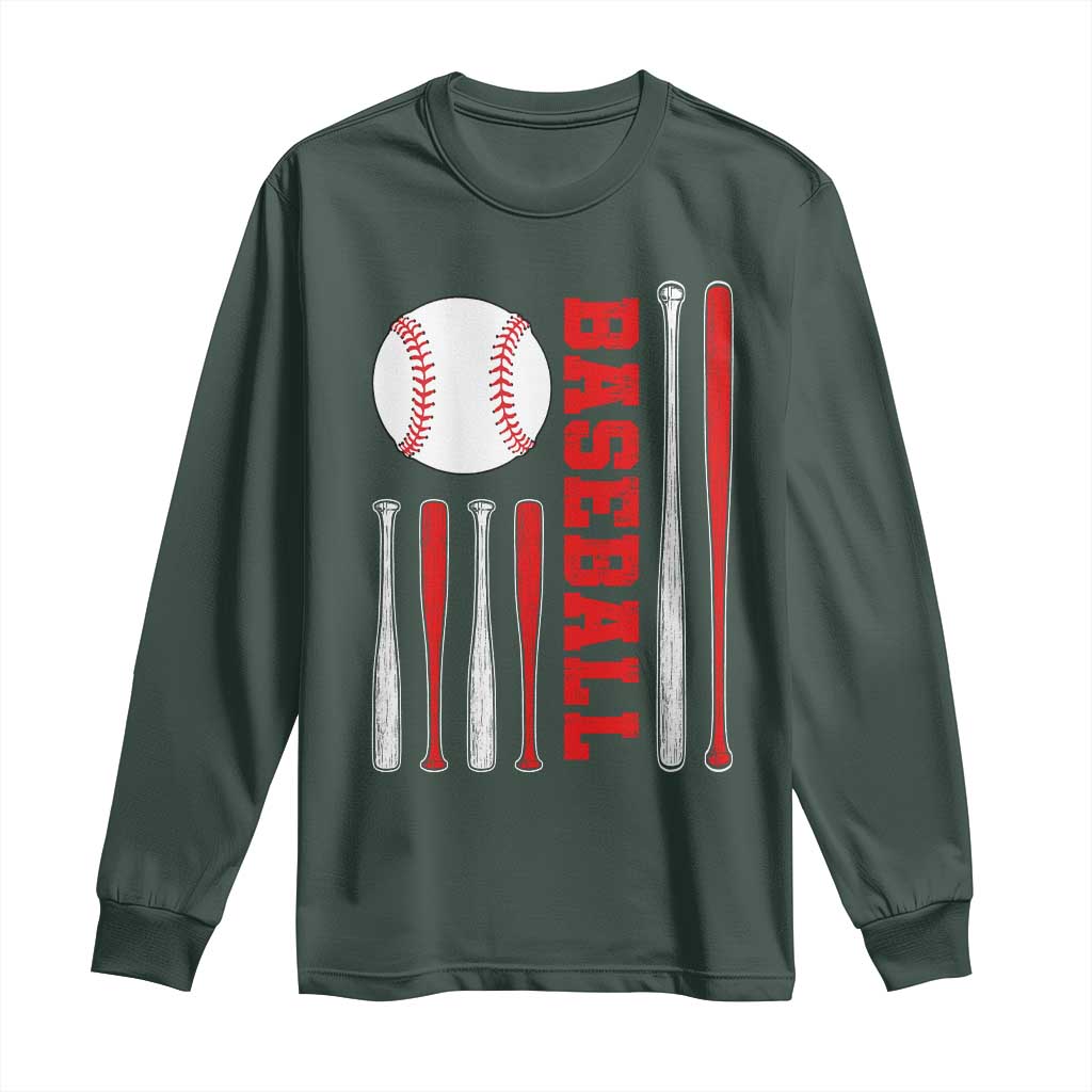 Patriotic Baseball American Flag Long Sleeve Shirt Sports Lover Gift TS12 Dark Forest Green Print Your Wear