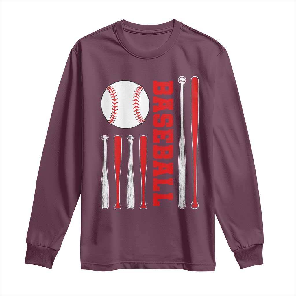 Patriotic Baseball American Flag Long Sleeve Shirt Sports Lover Gift TS12 Maroon Print Your Wear