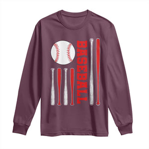 Patriotic Baseball American Flag Long Sleeve Shirt Sports Lover Gift TS12 Maroon Print Your Wear