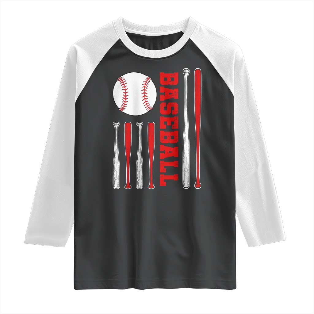 Patriotic Baseball American Flag Raglan Shirt Sports Lover Gift TS12 Black White Print Your Wear