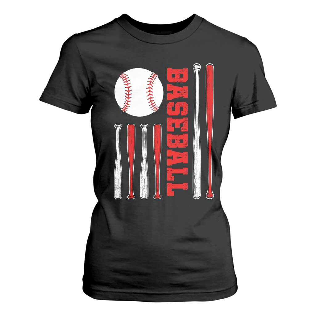 Patriotic Baseball American Flag T Shirt For Women Sports Lover Gift TS12 Black Print Your Wear