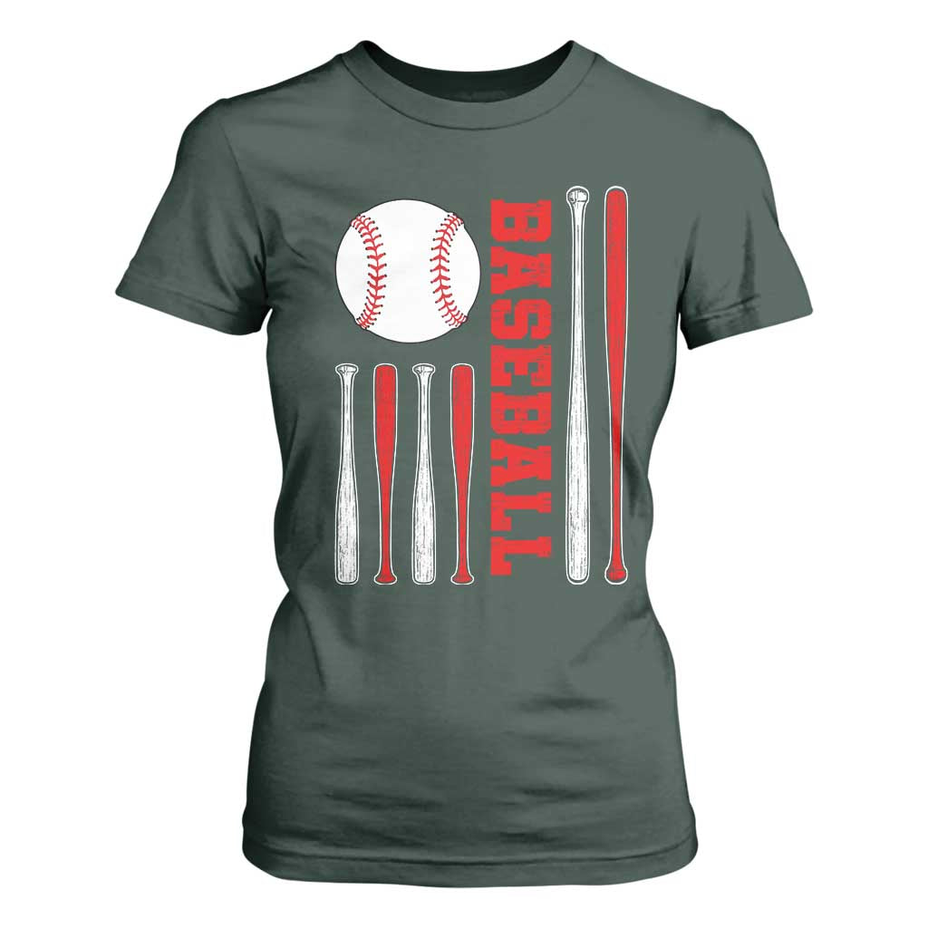 Patriotic Baseball American Flag T Shirt For Women Sports Lover Gift TS12 Dark Forest Green Print Your Wear