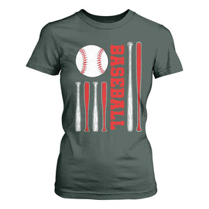 Patriotic Baseball American Flag T Shirt For Women Sports Lover Gift TS12 Dark Forest Green Print Your Wear